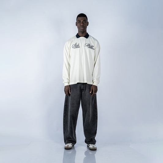 POLO CAMISERO BOXY FIT SAWA | BLANCO/AZUL