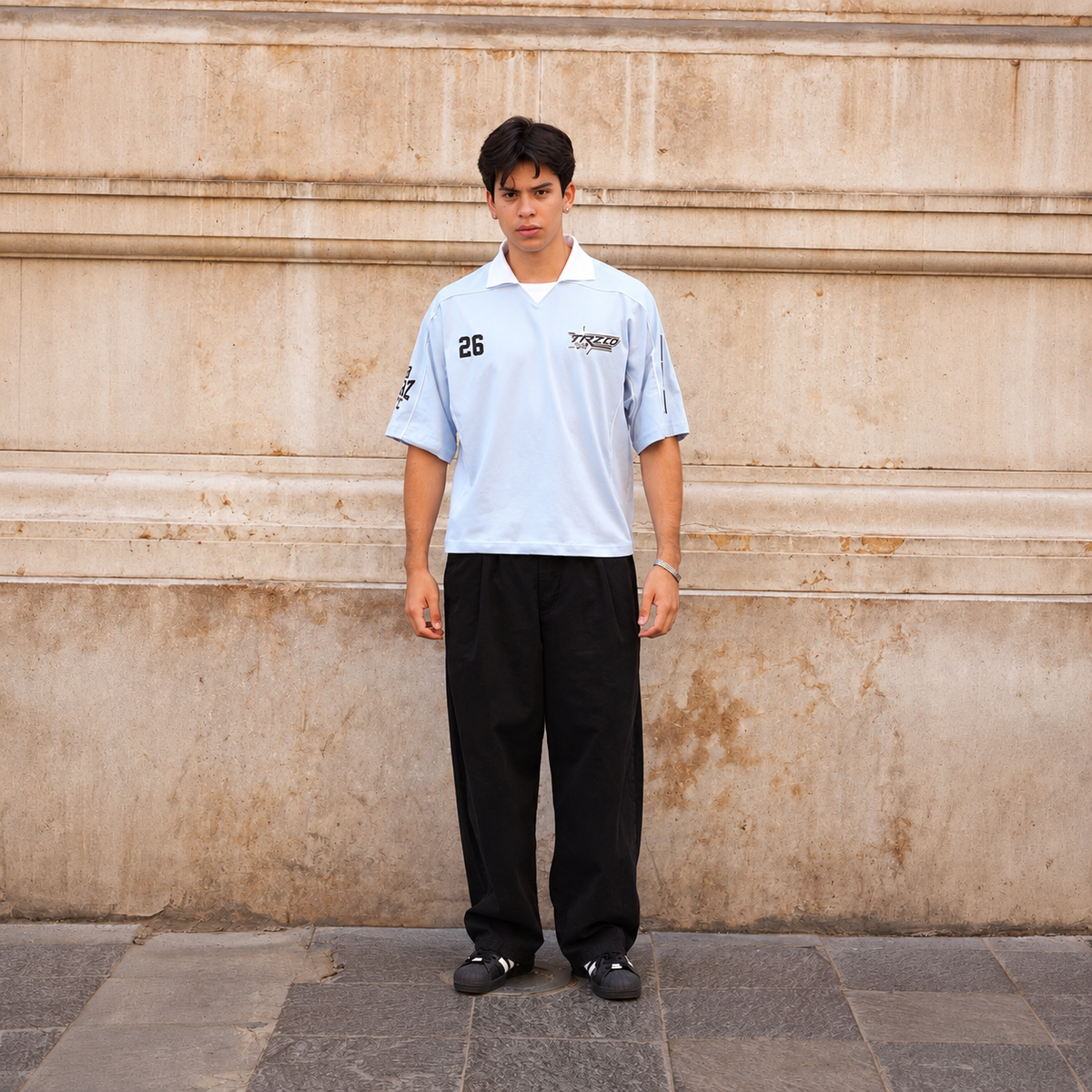POLO CAMISERO BOXY FIT | BILES CELESTE